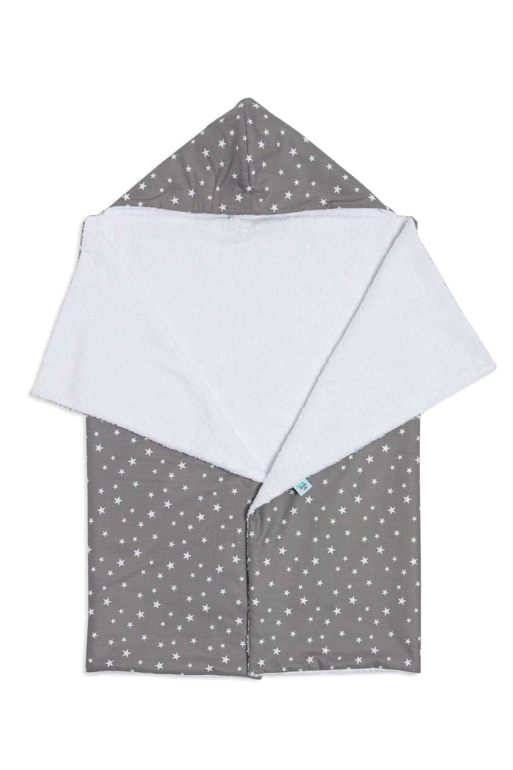 619-101 pic Bear Baby-Bade-Kapuzenhandtuch 70 cm x 110 cm, Sterne grau-weiss