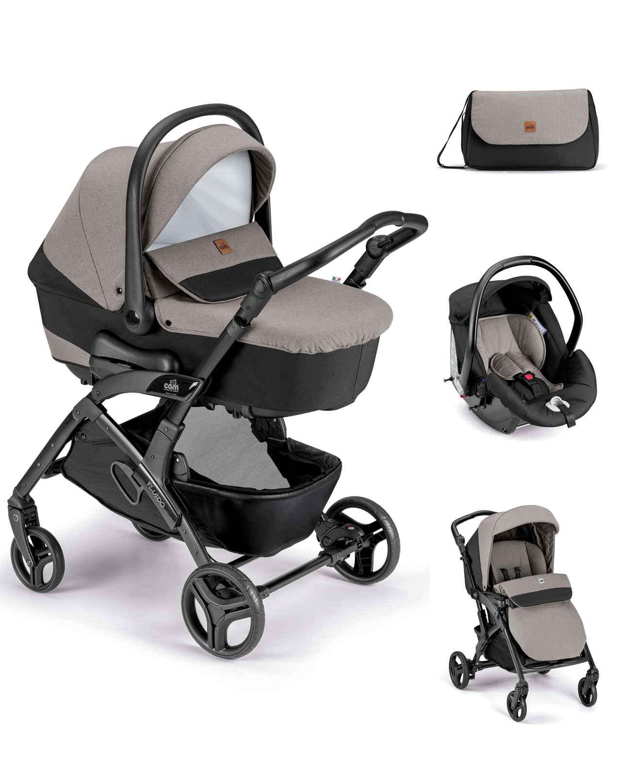 CAM Kombi-Kinderwagen Fluido Easy Grau-Schwarz