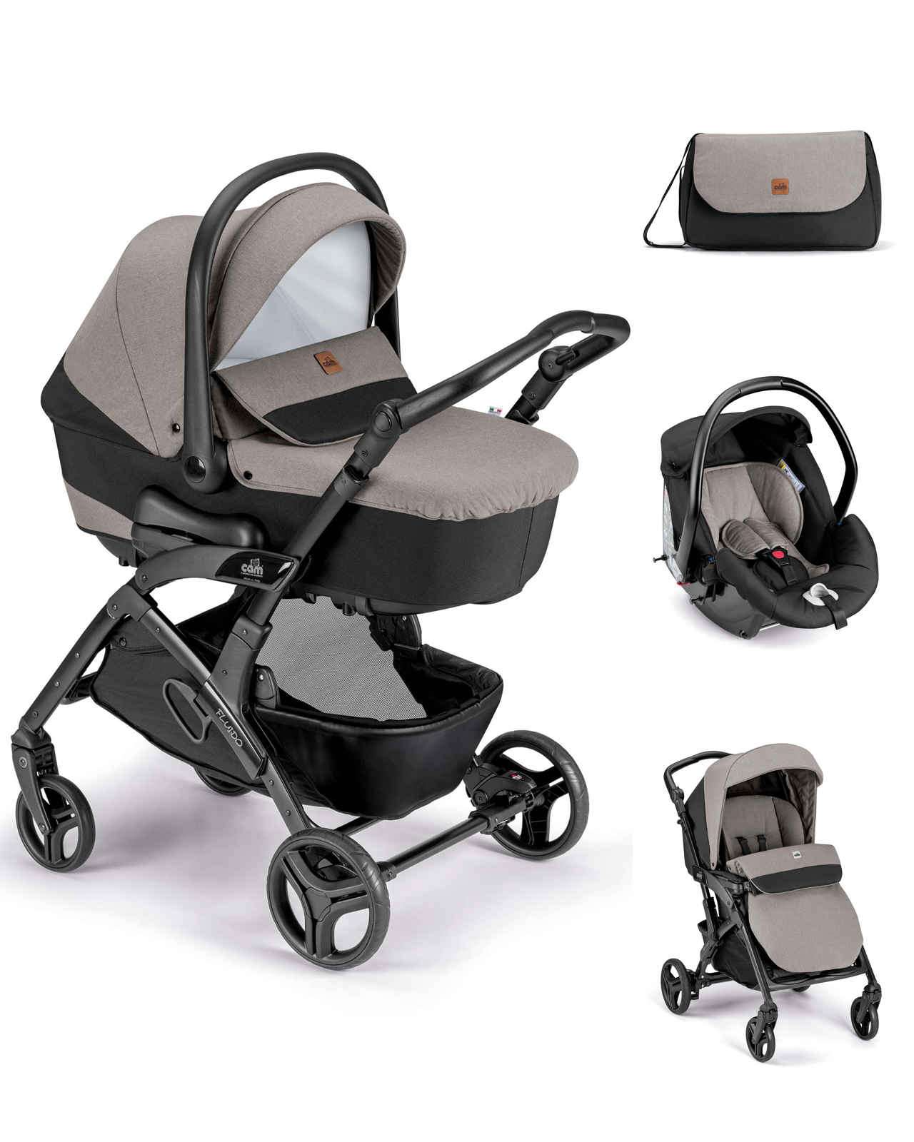 877019-T943 CAM Kombi-Kinderwagen Fluido Easy Grau-Schwarz